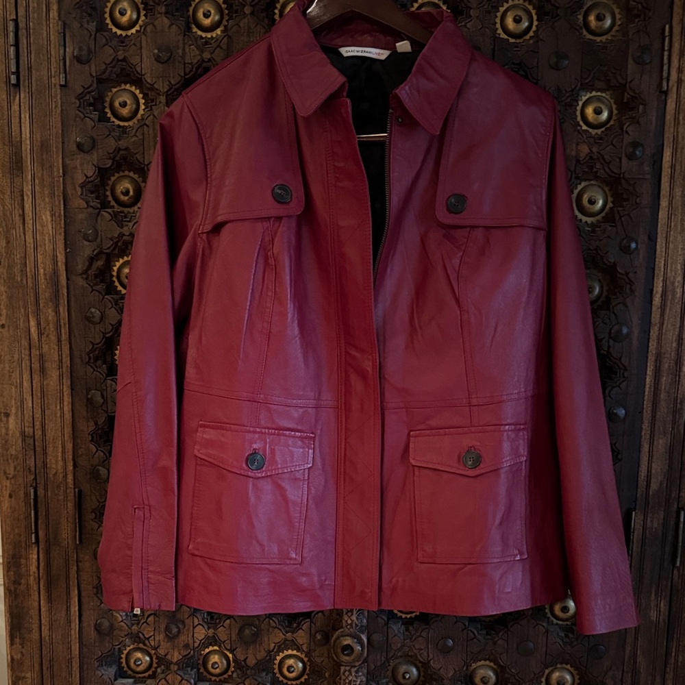 Isaac Mizrahi Women's Bold Red Leather Jacket